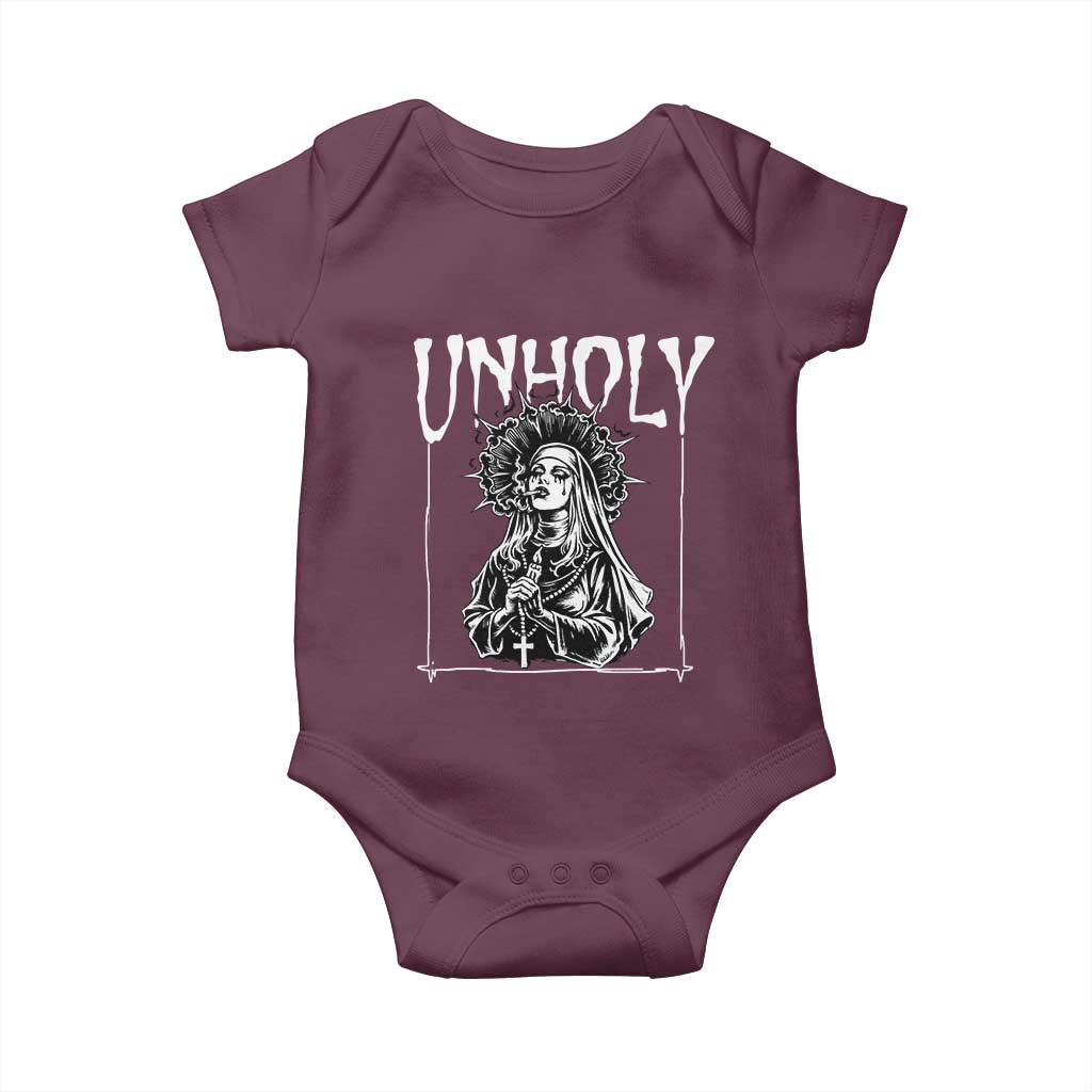 Unholy Nun Baby Onesie Funny Horror Unholy Nun Satan Baphomet Gothic TS14 Maroon Print Your Wear