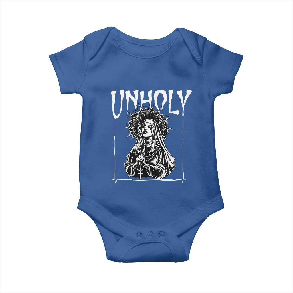 Unholy Nun Baby Onesie Funny Horror Unholy Nun Satan Baphomet Gothic TS14 Royal Blue Print Your Wear