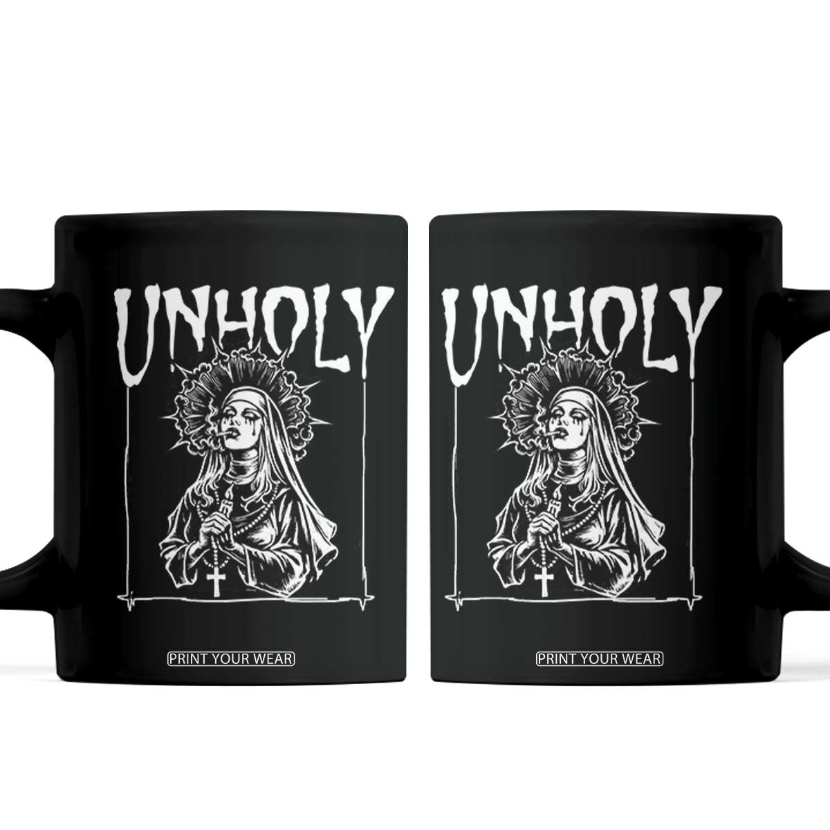 Unholy Nun Coffee Mug Funny Horror Unholy Nun Satan Baphomet Gothic TS14 Black Print Your Wear