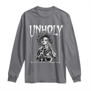 Unholy Nun Long Sleeve Shirt Funny Horror Unholy Nun Satan Baphomet Gothic TS14 Charcoal Print Your Wear