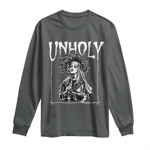 Unholy Nun Long Sleeve Shirt Funny Horror Unholy Nun Satan Baphomet Gothic TS14 Dark Heather Print Your Wear