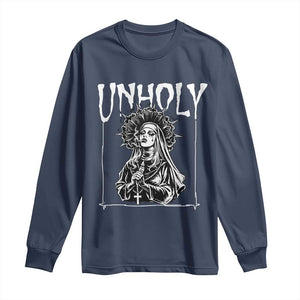 Unholy Nun Long Sleeve Shirt Funny Horror Unholy Nun Satan Baphomet Gothic TS14 Navy Print Your Wear