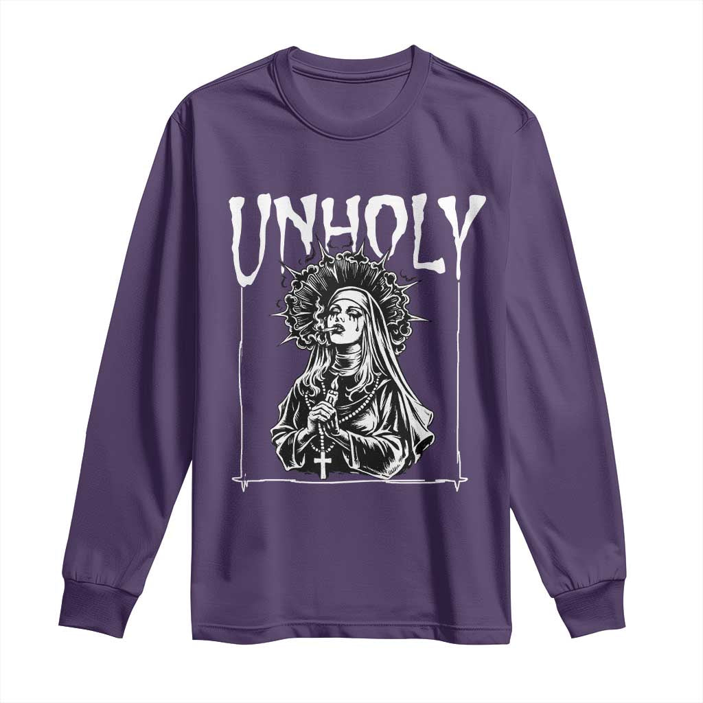 Unholy Nun Long Sleeve Shirt Funny Horror Unholy Nun Satan Baphomet Gothic TS14 Purple Print Your Wear