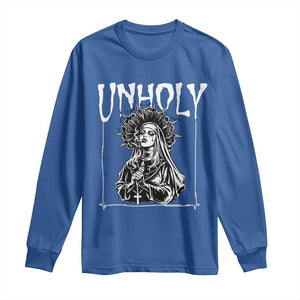 Unholy Nun Long Sleeve Shirt Funny Horror Unholy Nun Satan Baphomet Gothic TS14 Royal Blue Print Your Wear
