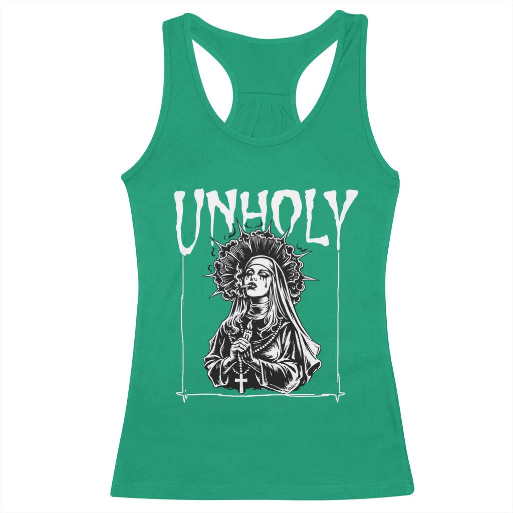 Unholy Nun Racerback Tank Top Funny Horror Unholy Nun Satan Baphomet Gothic TS14 Irish Green Print Your Wear