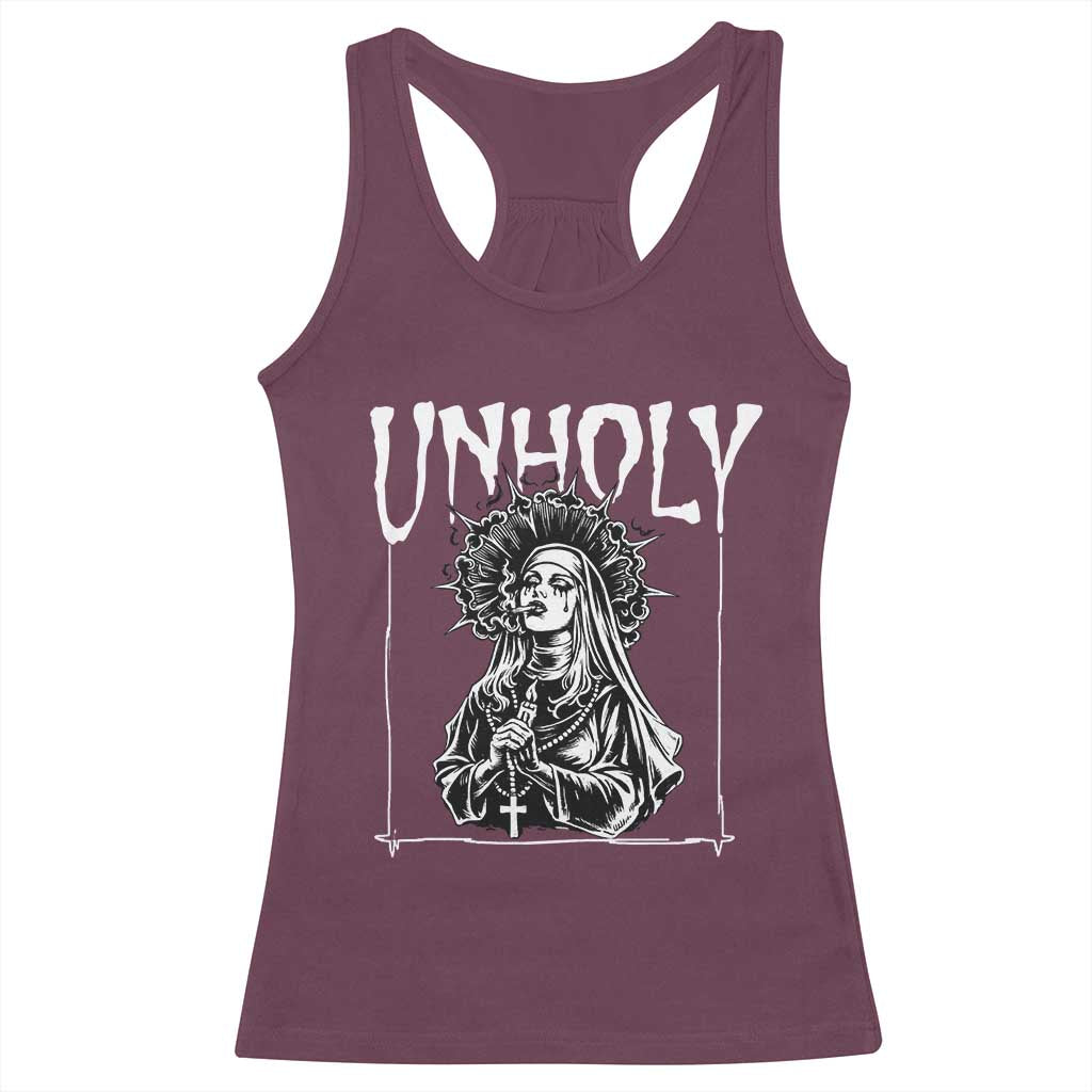 Unholy Nun Racerback Tank Top Funny Horror Unholy Nun Satan Baphomet Gothic TS14 Maroon Print Your Wear