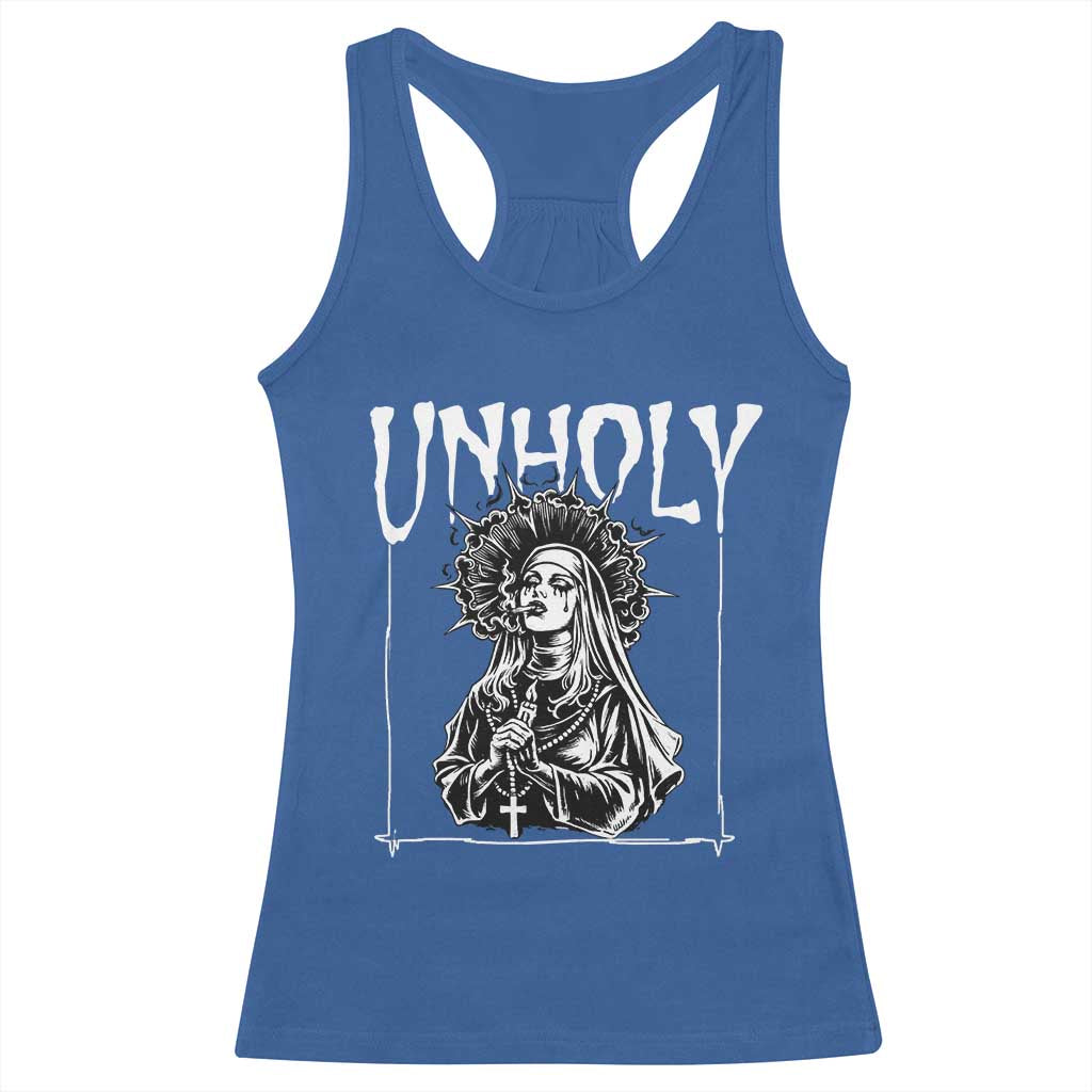 Unholy Nun Racerback Tank Top Funny Horror Unholy Nun Satan Baphomet Gothic TS14 Royal Blue Print Your Wear