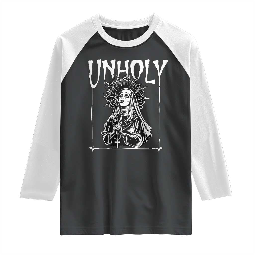 Unholy Nun Raglan Shirt Funny Horror Unholy Nun Satan Baphomet Gothic TS14 Black White Print Your Wear