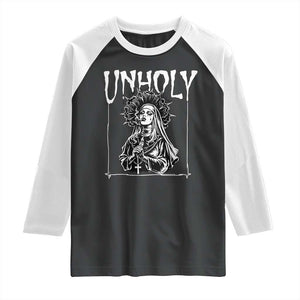 Unholy Nun Raglan Shirt Funny Horror Unholy Nun Satan Baphomet Gothic TS14 Black White Print Your Wear