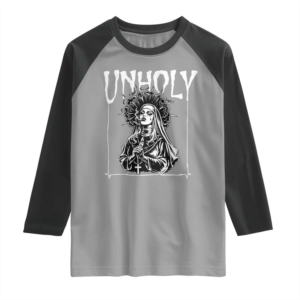 Unholy Nun Raglan Shirt Funny Horror Unholy Nun Satan Baphomet Gothic TS14 Sport Gray Black Print Your Wear