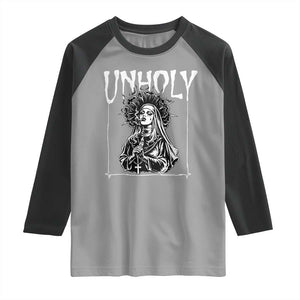 Unholy Nun Raglan Shirt Funny Horror Unholy Nun Satan Baphomet Gothic TS14 Sport Gray Black Print Your Wear