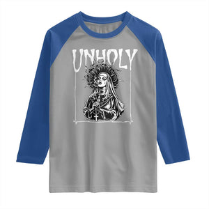 Unholy Nun Raglan Shirt Funny Horror Unholy Nun Satan Baphomet Gothic TS14 Sport Gray Royal Print Your Wear