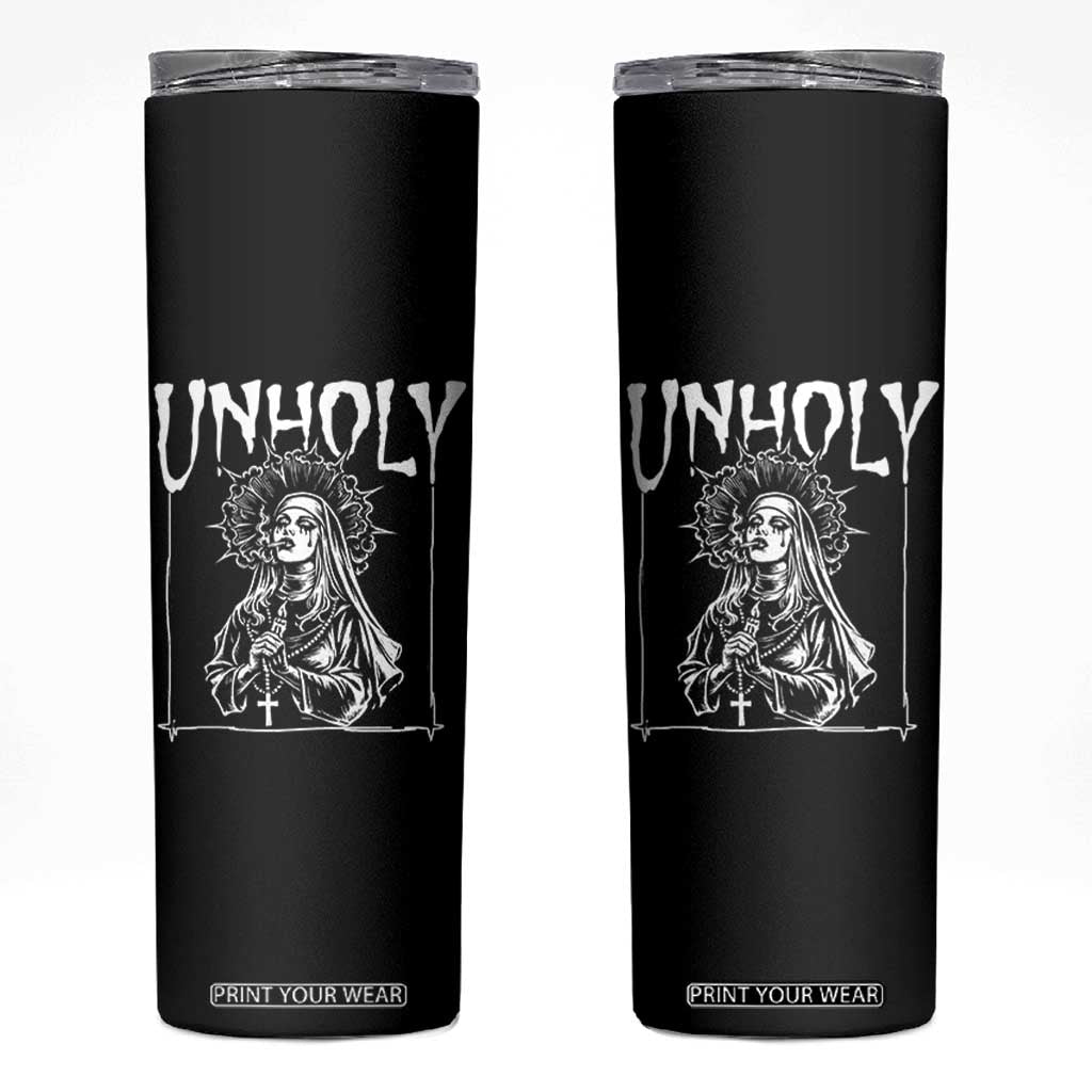 Unholy Nun Skinny Tumbler Funny Horror Unholy Nun Satan Baphomet Gothic TS14 Black Print Your Wear