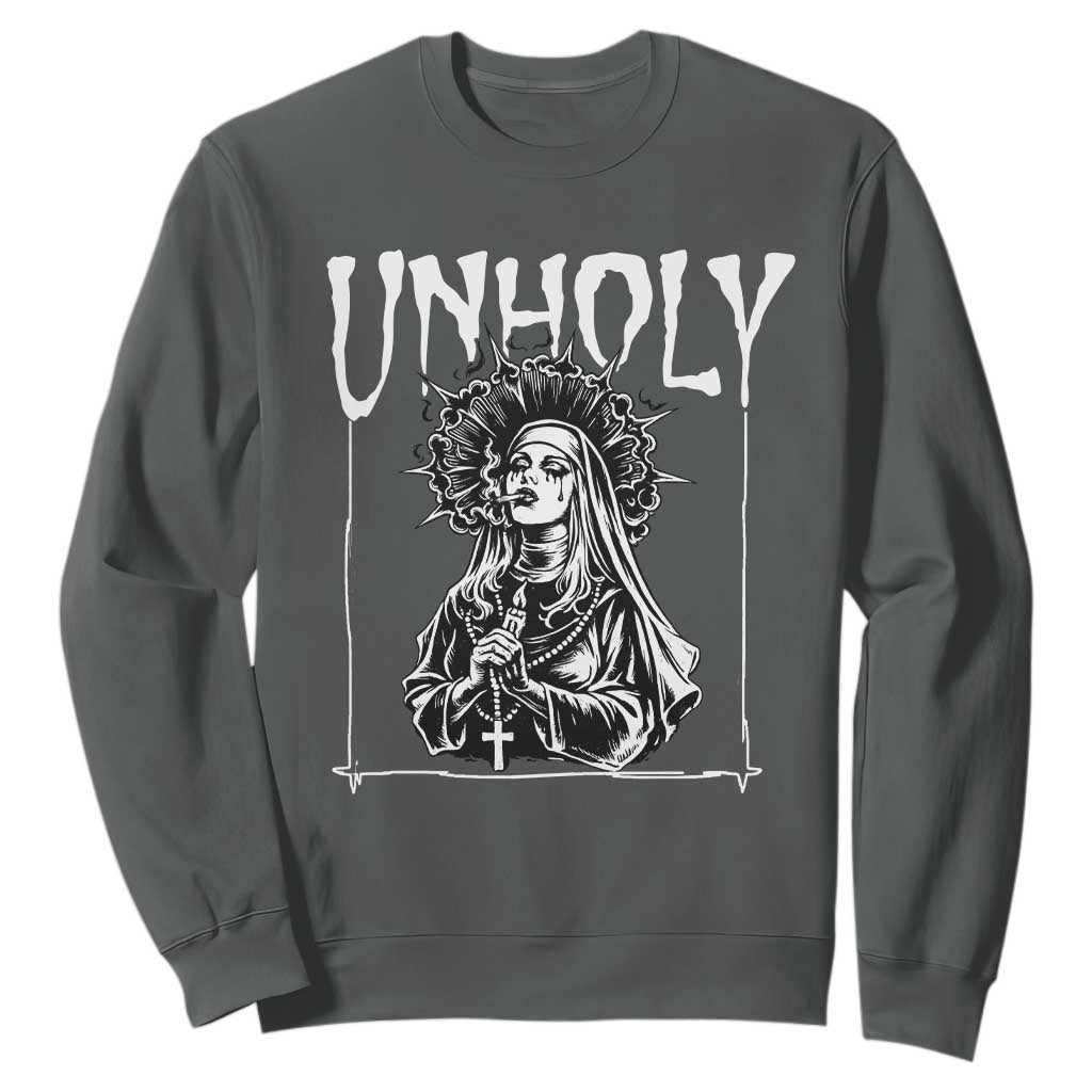 Unholy Nun Sweatshirt Funny Horror Unholy Nun Satan Baphomet Gothic TS14 Dark Heather Print Your Wear