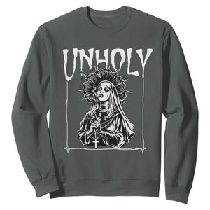 Unholy Nun Sweatshirt Funny Horror Unholy Nun Satan Baphomet Gothic TS14 Dark Heather Print Your Wear