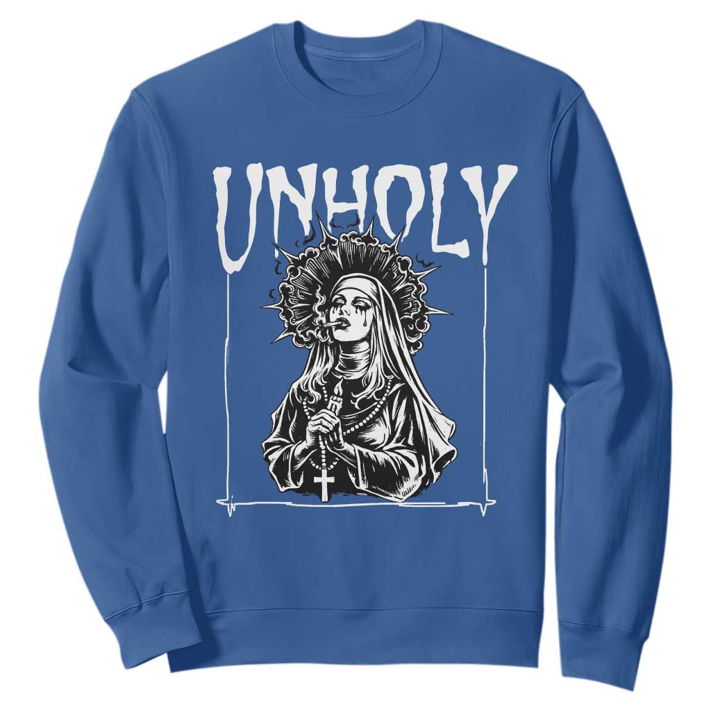 Unholy Nun Sweatshirt Funny Horror Unholy Nun Satan Baphomet Gothic TS14 Royal Blue Print Your Wear