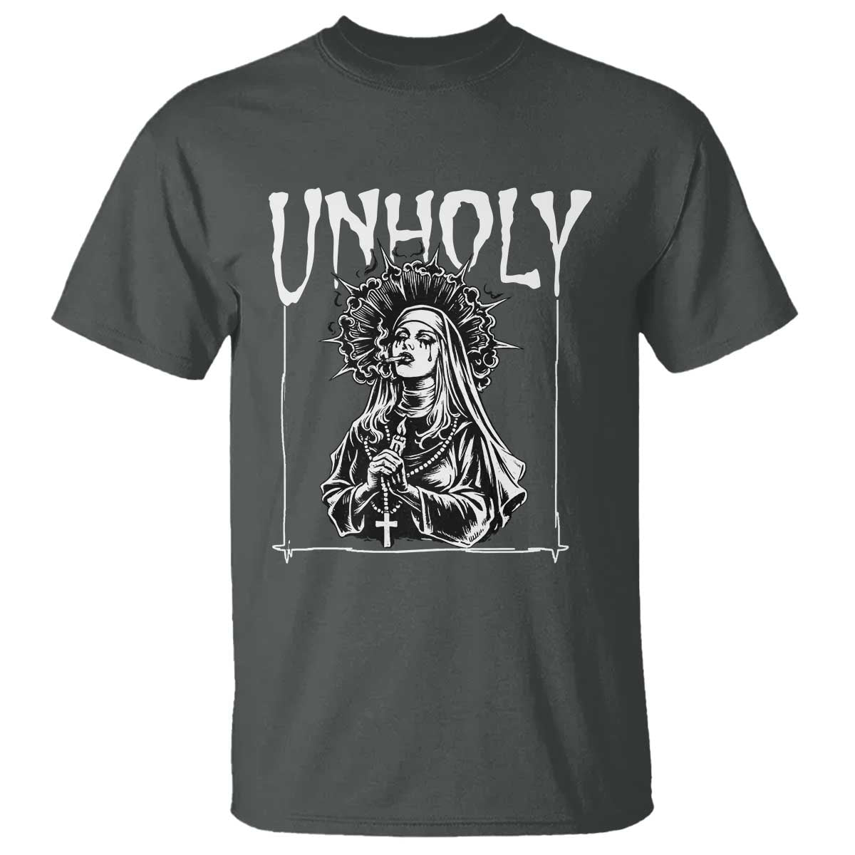 Unholy Nun T Shirt Funny Horror Unholy Nun Satan Baphomet Gothic TS14 Dark Heather Print Your Wear