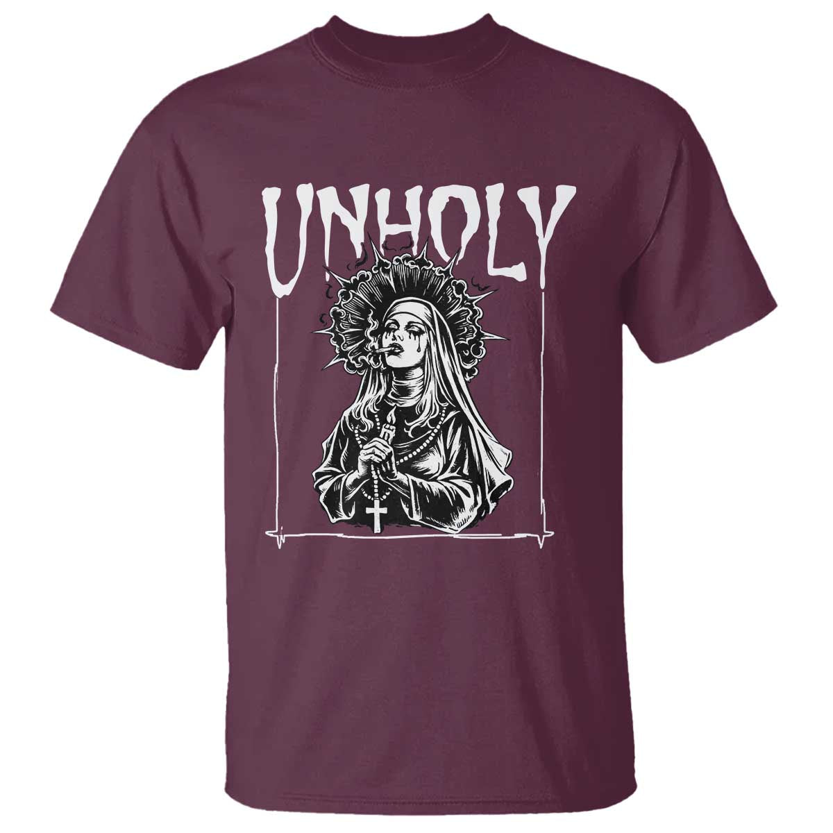 Unholy Nun T Shirt Funny Horror Unholy Nun Satan Baphomet Gothic TS14 Maroon Print Your Wear