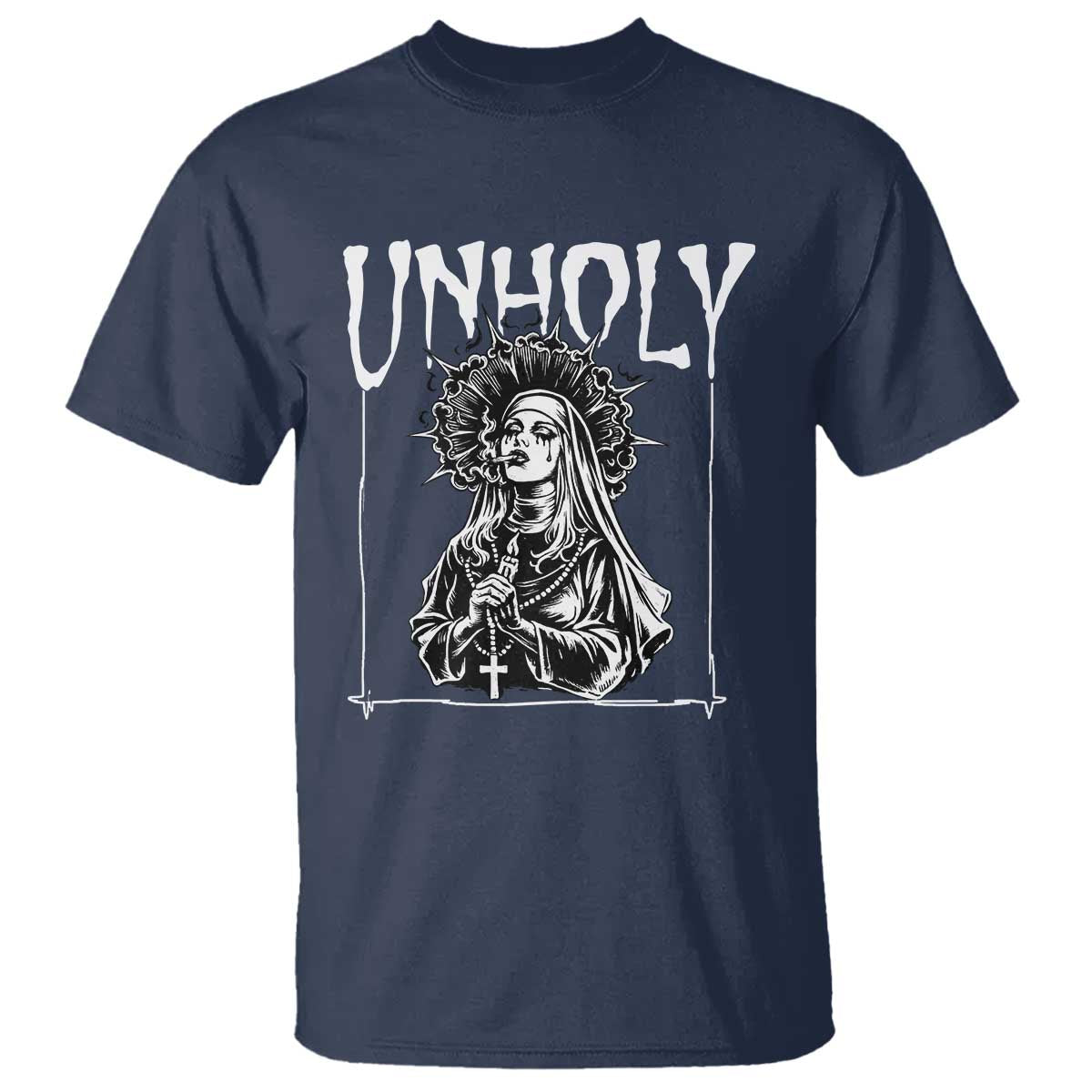 Unholy Nun T Shirt Funny Horror Unholy Nun Satan Baphomet Gothic TS14 Navy Print Your Wear