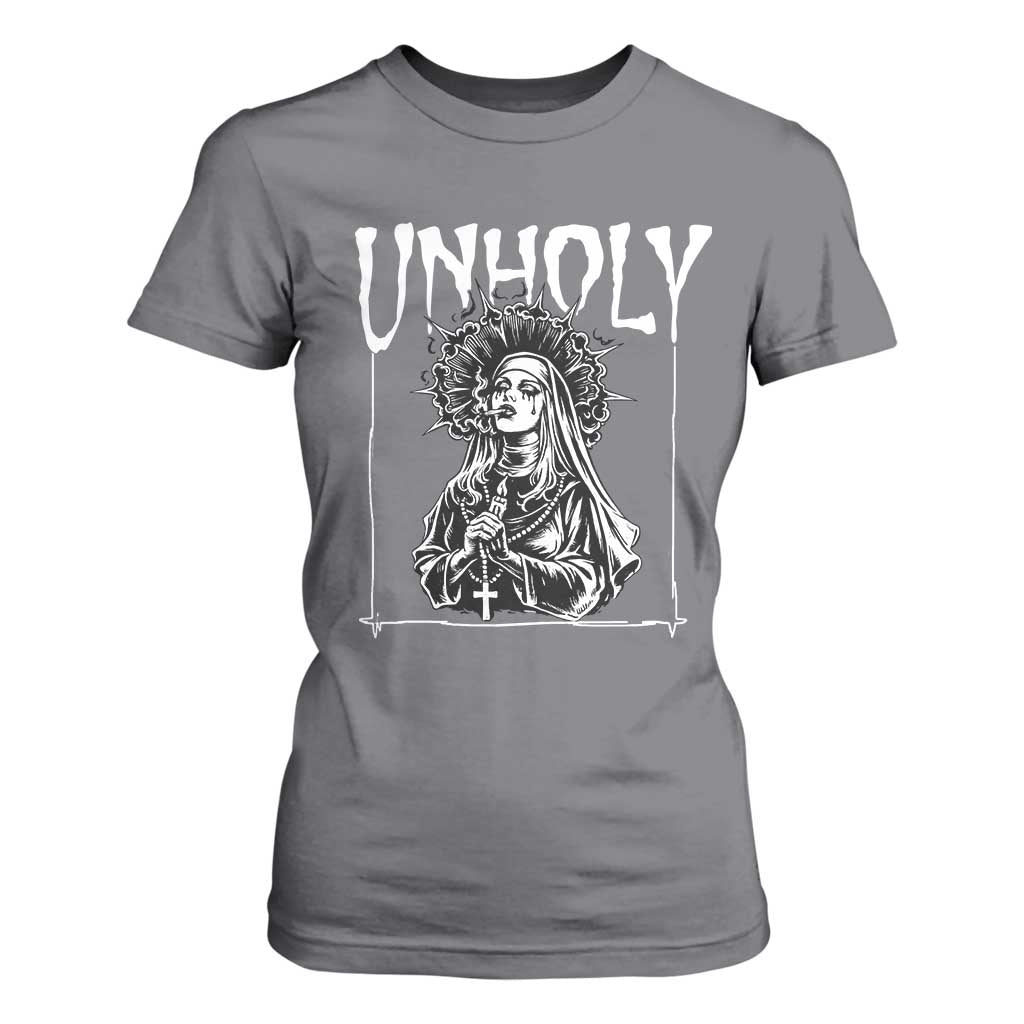 Unholy Nun T Shirt For Women Funny Horror Unholy Nun Satan Baphomet Gothic TS14 Charcoal Print Your Wear