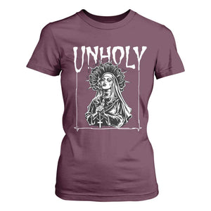 Unholy Nun T Shirt For Women Funny Horror Unholy Nun Satan Baphomet Gothic TS14 Maroon Print Your Wear