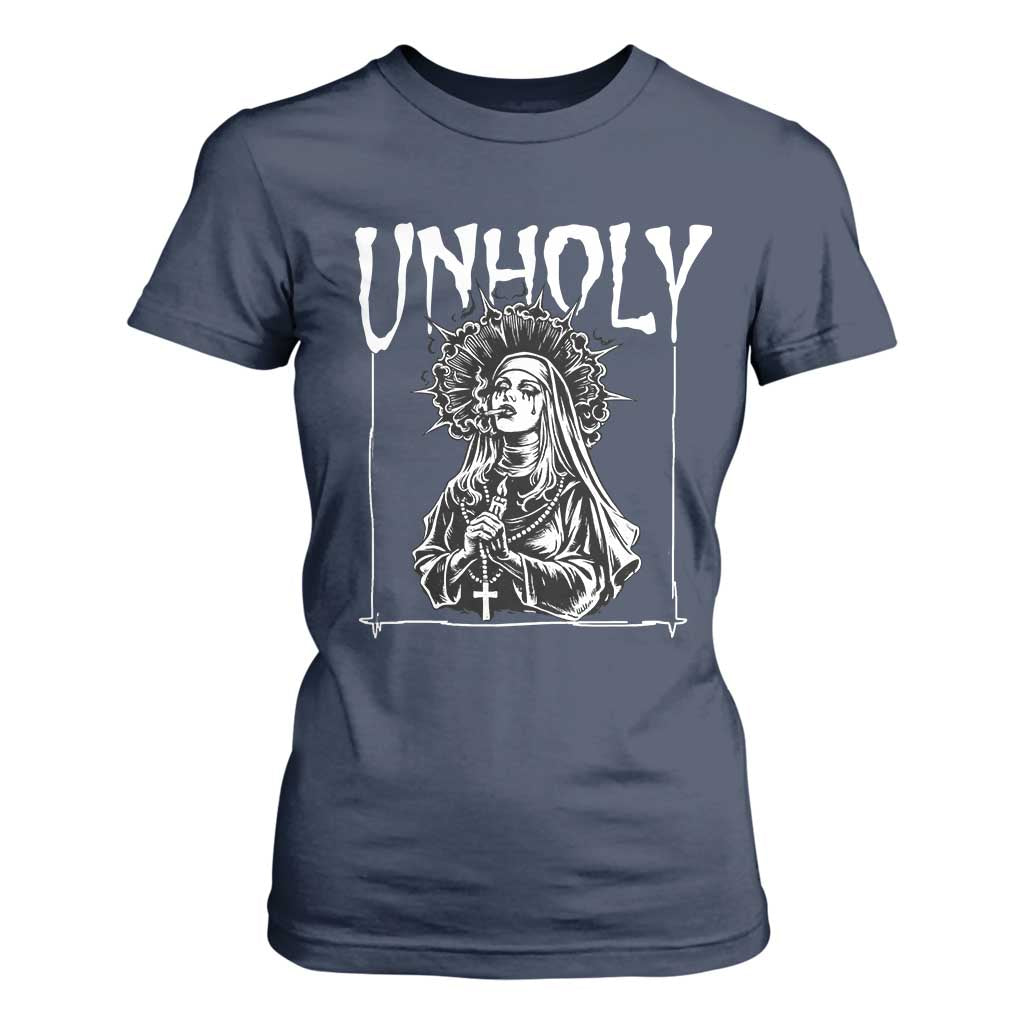 Unholy Nun T Shirt For Women Funny Horror Unholy Nun Satan Baphomet Gothic TS14 Navy Print Your Wear