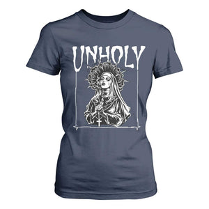 Unholy Nun T Shirt For Women Funny Horror Unholy Nun Satan Baphomet Gothic TS14 Navy Print Your Wear