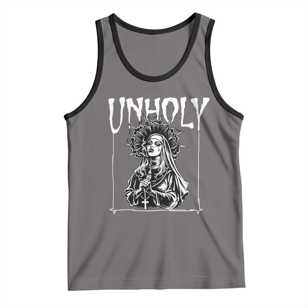 Unholy Nun Tank Top Funny Horror Unholy Nun Satan Baphomet Gothic TS14 Deep Heather Black Print Your Wear