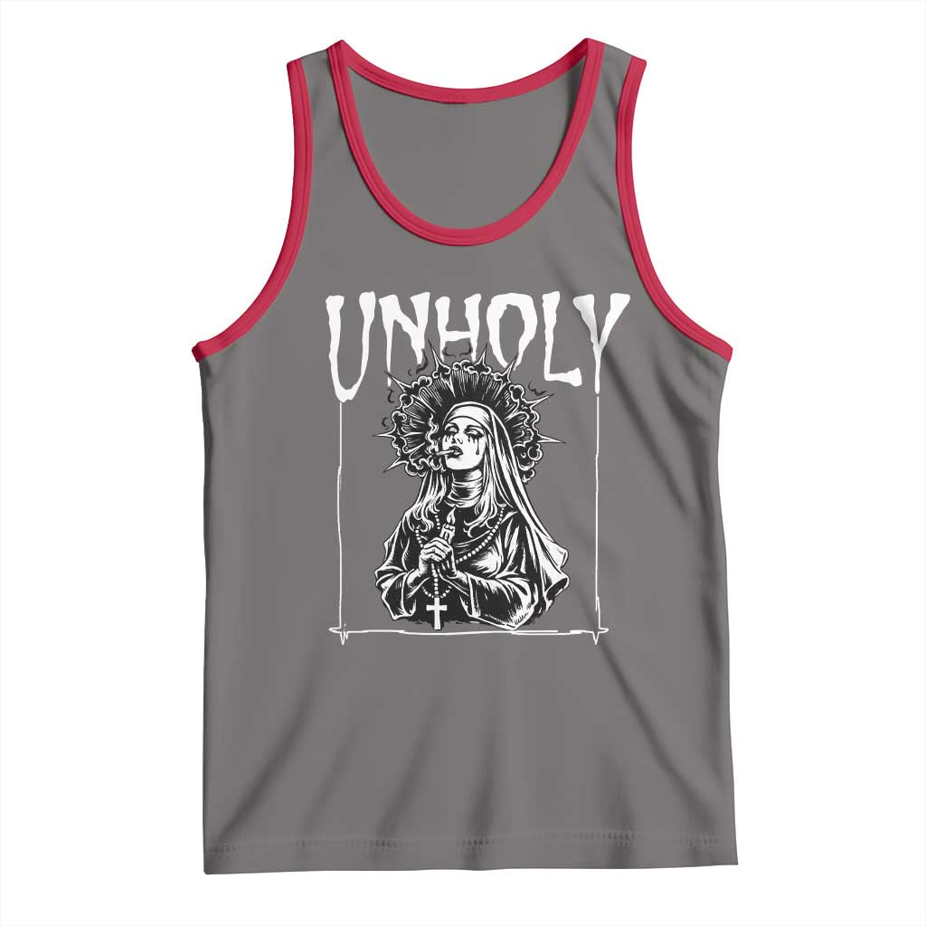 Unholy Nun Tank Top Funny Horror Unholy Nun Satan Baphomet Gothic TS14 Deep Heather Red Print Your Wear