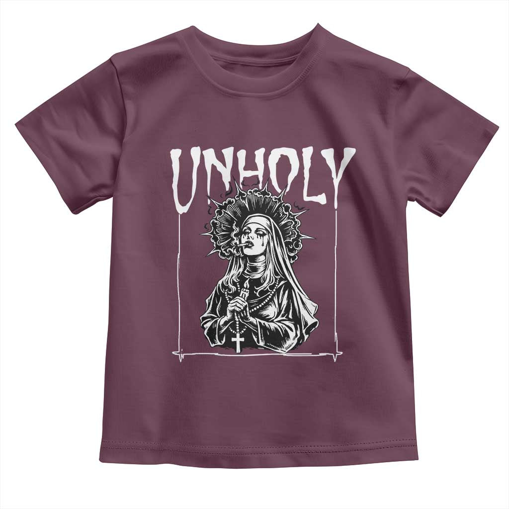 Unholy Nun Toddler T Shirt Funny Horror Unholy Nun Satan Baphomet Gothic TS14 Maroon Print Your Wear