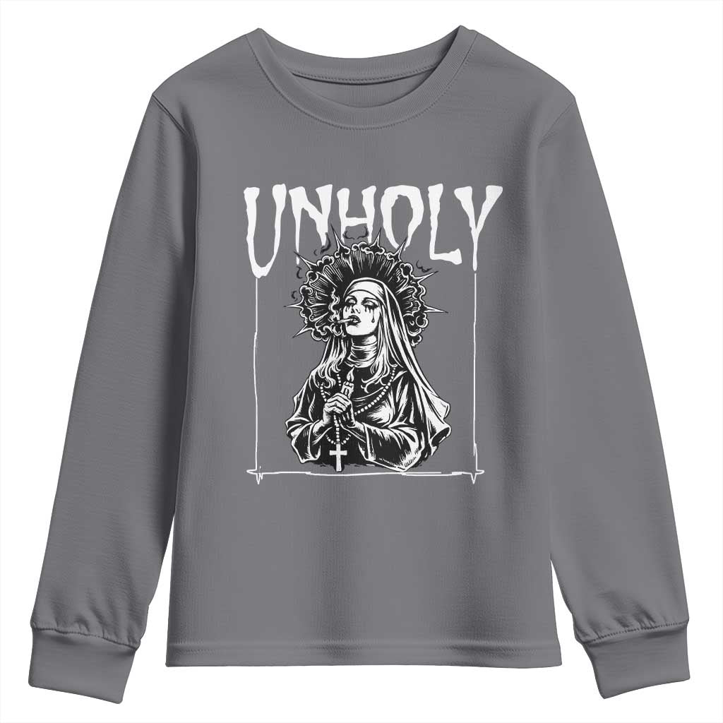 Unholy Nun Youth Sweatshirt Funny Horror Unholy Nun Satan Baphomet Gothic TS14 Charcoal Print Your Wear