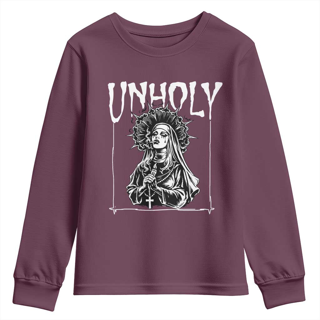 Unholy Nun Youth Sweatshirt Funny Horror Unholy Nun Satan Baphomet Gothic TS14 Maroon Print Your Wear
