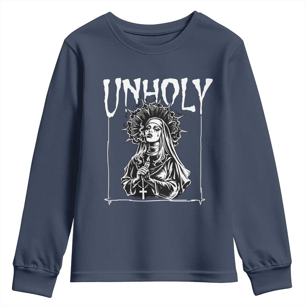 Unholy Nun Youth Sweatshirt Funny Horror Unholy Nun Satan Baphomet Gothic TS14 Navy Print Your Wear