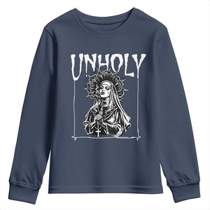 Unholy Nun Youth Sweatshirt Funny Horror Unholy Nun Satan Baphomet Gothic TS14 Navy Print Your Wear