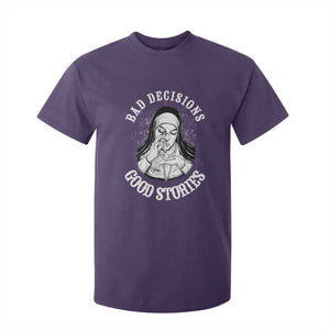 Funny Unholy Nun T Shirt For Kid Bad Decisions Good Stories TS14 Purple Print Your Wear