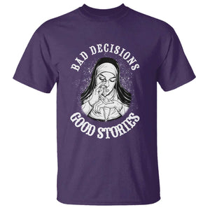 Funny Unholy Nun T Shirt Bad Decisions Good Stories TS14 Purple Print Your Wear