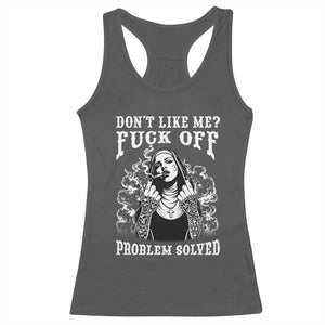 Funny Unholy Nun Racerback Tank Top Don't Like Me Fuck Off Problem Solved TS14 Dark Heather Print Your Wear