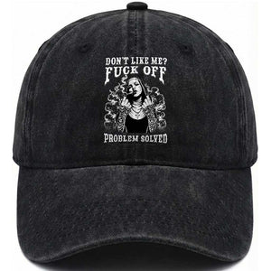 Funny Unholy Nun Washed Cotton Baseball Cap Don't Like Me Fuck Off Problem Solved TS14 Washed Cap Universal Fit Black Print Your Wear