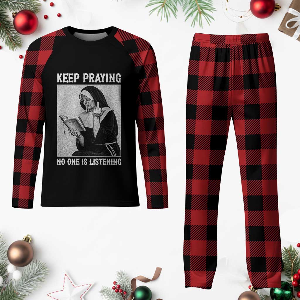Funny Smoking Nun Plaid Pajama Set Keep Praying No One Is Listening TS14 Buffalo Plaid Print Your Wear