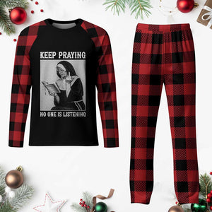 Funny Smoking Nun Plaid Pajama Set Keep Praying No One Is Listening TS14 Buffalo Plaid Print Your Wear