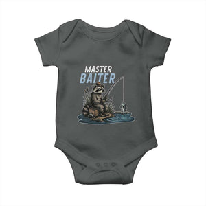 Funny Raccoon Fishing Baby Onesie Master Baiter Fisherman TS14 Dark Heather Print Your Wear