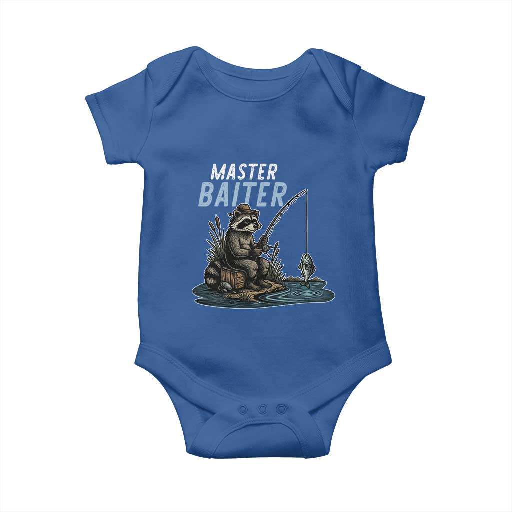 Funny Raccoon Fishing Baby Onesie Master Baiter Fisherman TS14 Royal Blue Print Your Wear