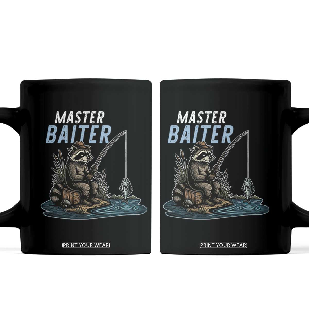Funny Raccoon Fishing Coffee Mug Master Baiter Fisherman TS14 Black Print Your Wear
