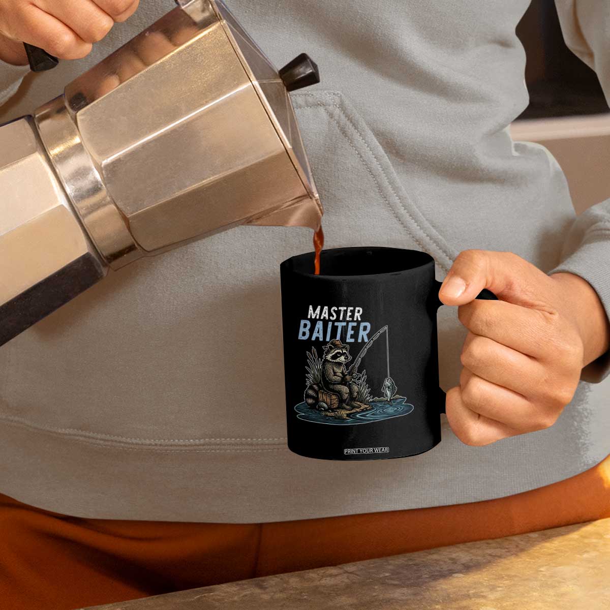 Funny Raccoon Fishing Coffee Mug Master Baiter Fisherman TS14 Print Your Wear