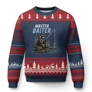 Funny Raccoon Fishing Ugly Christmas Sweater Master Baiter Fisherman TS14 Navy Red Print Your Wear
