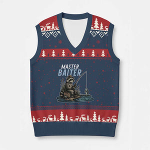 Funny Raccoon Fishing V-Neck Knit Sweater Vest Master Baiter Fisherman TS14 Navy Red Print Your Wear