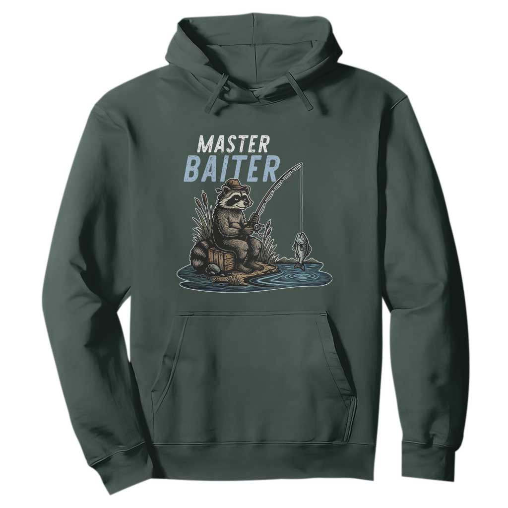 Funny Raccoon Fishing Hoodie Master Baiter Fisherman TS14 Dark Forest Green Print Your Wear