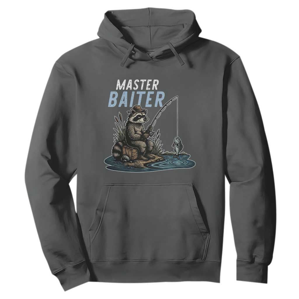 Funny Raccoon Fishing Hoodie Master Baiter Fisherman TS14 Dark Heather Print Your Wear