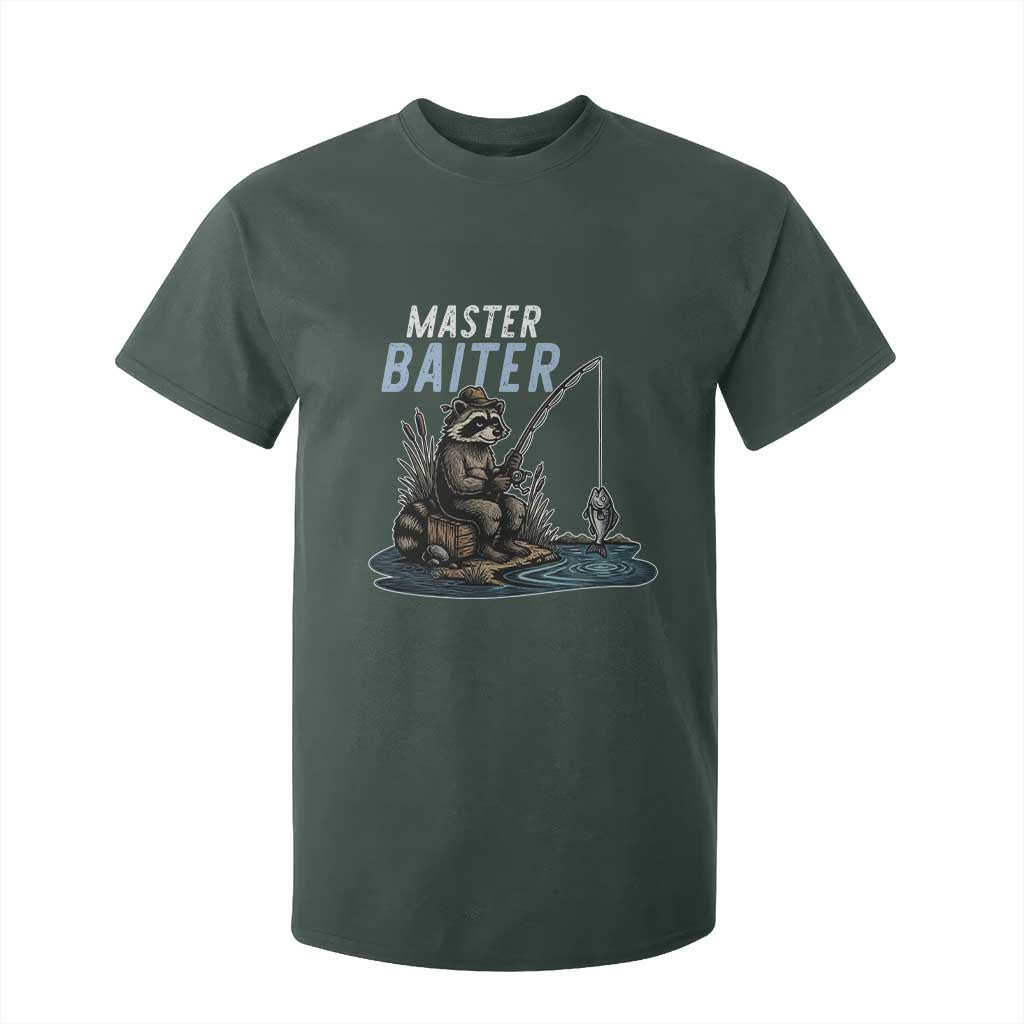 Funny Raccoon Fishing T Shirt For Kid Master Baiter Fisherman TS14 Dark Forest Green Print Your Wear