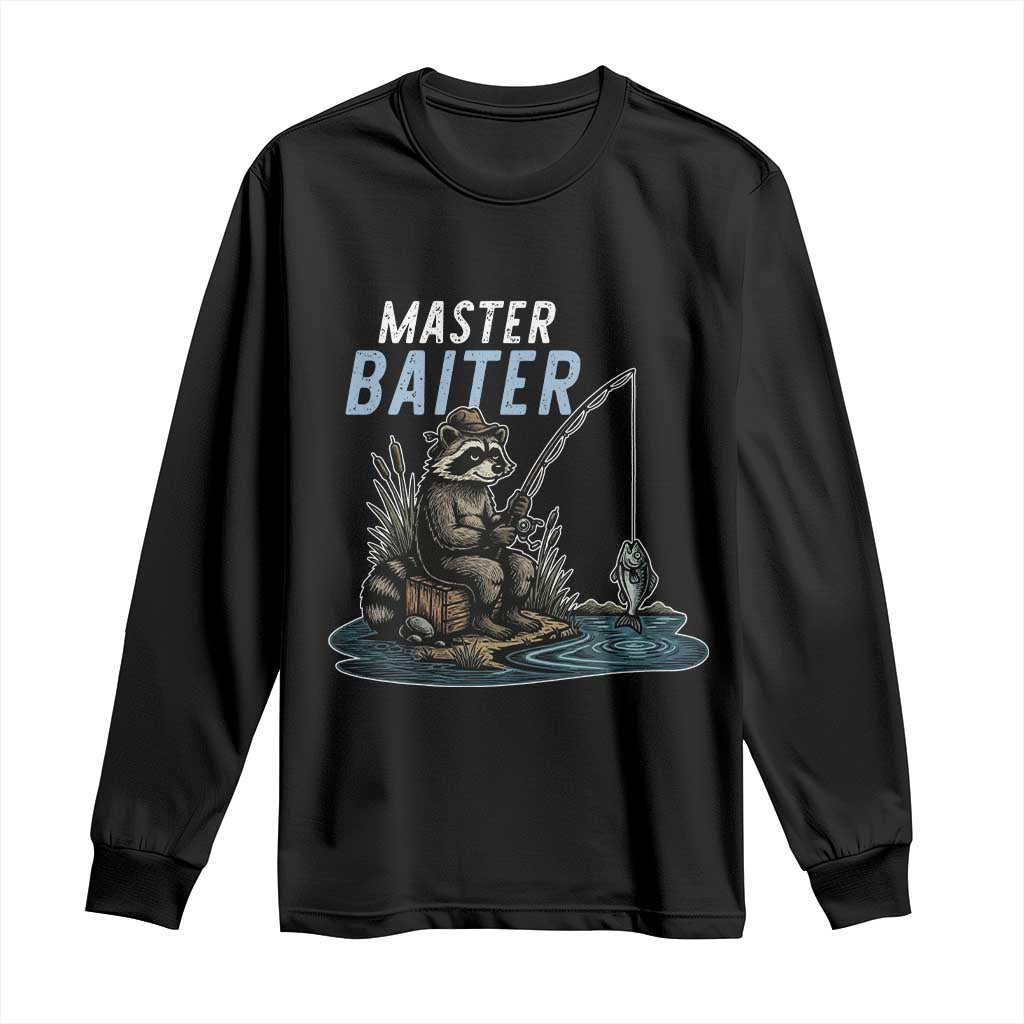 Funny Raccoon Fishing Long Sleeve Shirt Master Baiter Fisherman TS14 Black Print Your Wear